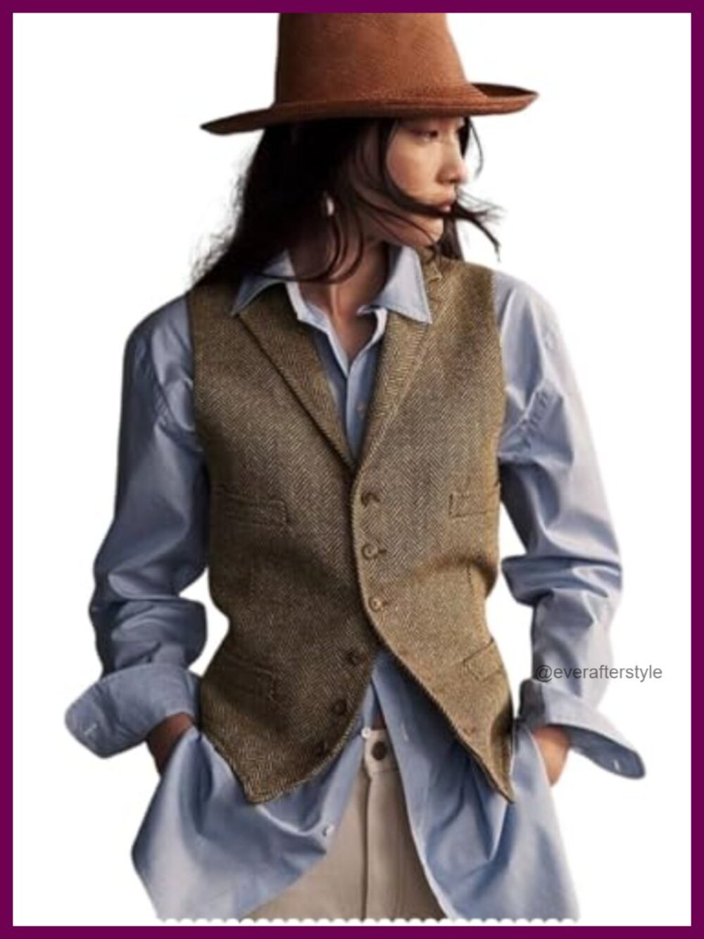 Herringbone Tweed Waistcoat V-Neck Lapel Suit Vest